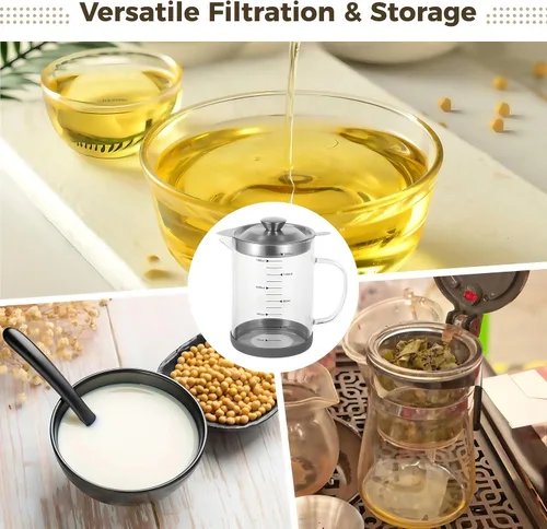 Miniatura 6 de Ahorro de grasa de tocino premium con colador, recipiente grande de grasa de 1.5 L para cocina con filtro de acero inoxidable, almacenamiento