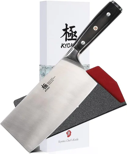 KYOKU Serie Samurai - Cuchillo de carnicero de 7" - Espiga completa - Cuchillos de cocina de acero de alto carbono estilo japonés - Mango de