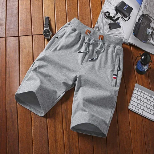 Miniatura 6 de Pantalones cortos casuales de verano de algodón con cordón de cintura elástica y bolsillos con cremallera