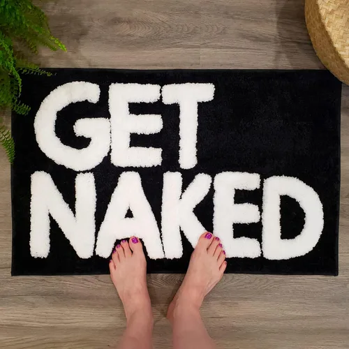 Miniatura 2 de New Mungo Alfombra de baño con texto en inglés «Get Naked», color negro, con letras blancas para decoración de apartamentos, divertida alfombra