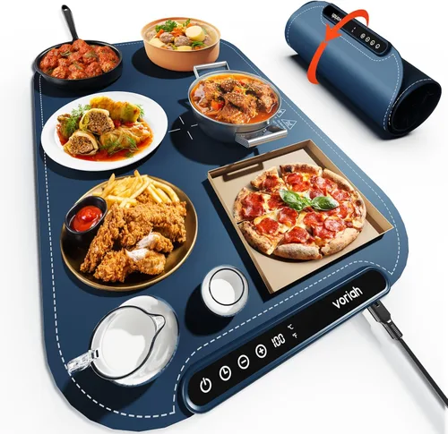 Miniatura 13 de Esterilla de calentamiento para alimentos, bandeja de calentamiento eléctrica Voriah con 3 ajustes de temperatura y apagado automático, calentador