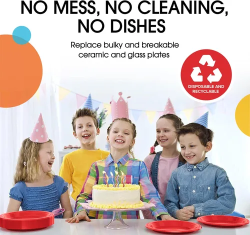 Miniatura 7 de Exquisite Party Solids Platos de Plástico Rojos Para Suministros de Fiesta 9" Platos Desechables Rojos Resistentes 50 Pzs Juegos de Vajilla