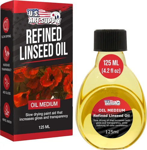 U.S. Art Supply Aceite de linaza refinado, 4.2 fl oz (4.2 oz) medio líquido - Aceite de linaza para madera, soportes de pintura y acabado de madera