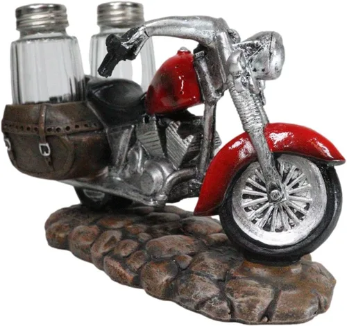 Miniatura 3 de Ebros Gift Old Retro Red Chopper - Figura decorativa de cristal para motocicleta y pimentero de cristal, 7.5 pulgadas de largo, escultura