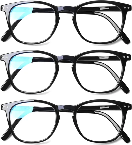 Miniatura 10 de Henotin Paquete de 3 lentes de lectura con bloqueo de luz azul, lectores de computadora con bisagra de resorte para hombres y mujeres, anteojos