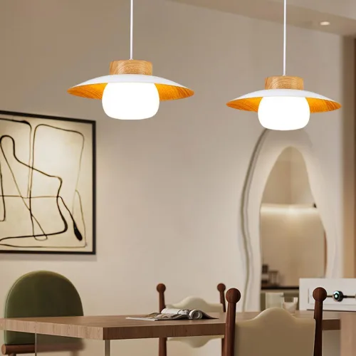 Miniatura 5 de Lámpara colgante de grano de madera, moderna lámpara ajustable de altura ajustable de 13.8 pulgadas, lámpara colgante de techo para cocina, isla
