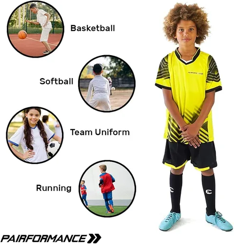 Miniatura 8 de PAIRFORMANCE Camisetas de fútbol para niños, uniforme de entrenamiento de equipo deportivo de 6 a 12 años, conjunto de camisetas y pantalones cortos