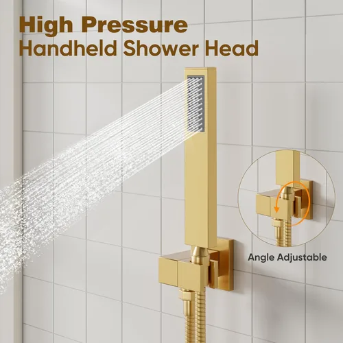 Miniatura 4 de ESNBIA - Sistema de regadera, estilo lluvia de 12 pulgadas para baño con juego combinado de mano, sistema dual de alta presión montado en la pared