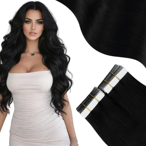 Miniatura 30 de Moresoo Extensiones adhesivas de cabello humano degradado, balayage, mezcla de marrón oscuro con extensiones de color marrón medio, extensiones