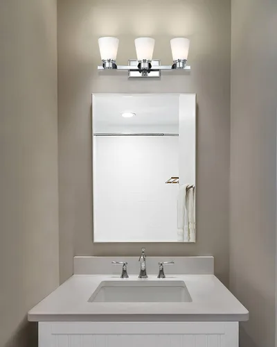 Miniatura 6 de XiNBEi Lighting XB-W220-3-CH - Lámpara de tocador de baño de cristal ópalo sobre el espejo, 3 lámparas de baño cromadas con vidrio blanco
