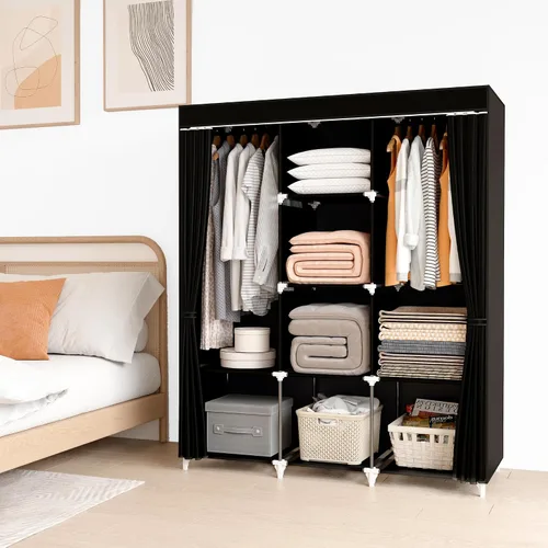 Miniatura 2 de Armario portátil, armario de 51 pulgadas para colgar ropa con 2 varillas para colgar, 8 estantes organizadores de almacenamiento para dormitorio