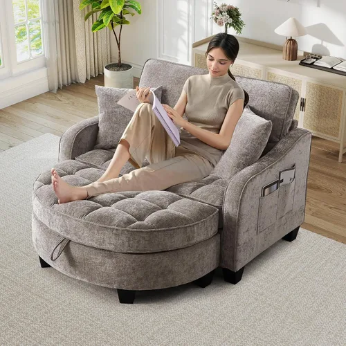 Miniatura 14 de Chaise Lounge Chair para interiores con puerto USB y soporte para teléfono, sillón reclinable pequeño de felpilla con otomana de almacenamiento