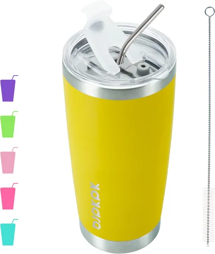 BJPKPK Vaso aislado de 20 onzas con tapa y pajita, taza de café de acero inoxidable, color amarillo Dorado (Goldenrod)