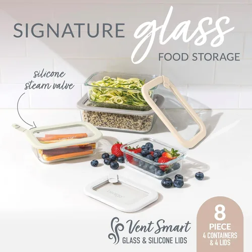 Miniatura 2 de Bentgo Signature - Almacenamiento de alimentos de vidrio a prueba de fugas, juego de 8 piezas, recipientes sin plástico con 1 compartimento
