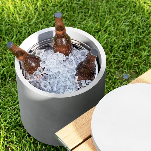 Miniatura 9 de HOMCOM Mesa auxiliar enfriadora para exteriores de 2.6 galones, mesa de centro fría 3 en 1 con almacenamiento, cubo de hielo extraíble y tapa, mesa