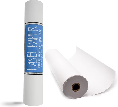 Rollo de papel de caballete de arte blanco (paquete de 2, 18 pulgadas por 75 pies), 100 papel reciclable sin amarillamiento para soporte de tablón