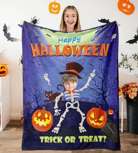 Miniatura 13 de Manta de Halloween personalizada con nombre, mantas de Halloween personalizadas para niños, Halloween personalizada para niños y niñas, bonita manta