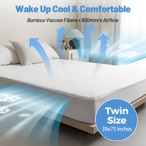 Miniatura 4 de Protector de colchón de bambú de alta calidad, tamaño individual, impermeable y ultrasuave, transpirable, sin ruido, lavable, para mayor comodidad