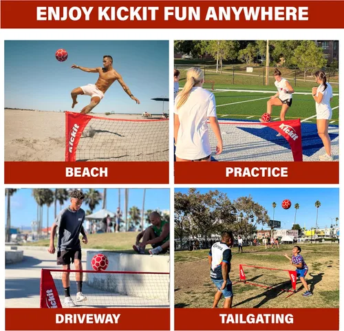 Miniatura 5 de Kickit Soccer Tennis Game Set, Portable 6.5' Wide x 2' High Net & Soft Lightweight Ball, Play Outdoors, Indoors, Backyard, Beach, Complete Skills