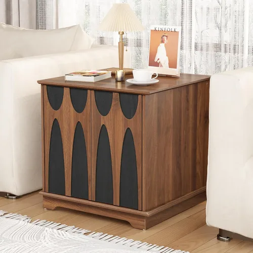 Miniatura 2 de Bifins - Mesa auxiliar grande de 24 pulgadas cuadrada con almacenamiento, mesa lateral de sofá de mediados de siglo moderno con 2 puertas y estante