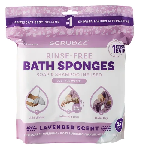 Scrubzz Toallitas de baño desechables sin enjuague – Paquete de 25 – Toallitas de ducha todo en 1 de un solo uso, simplemente humedece, enjabona y