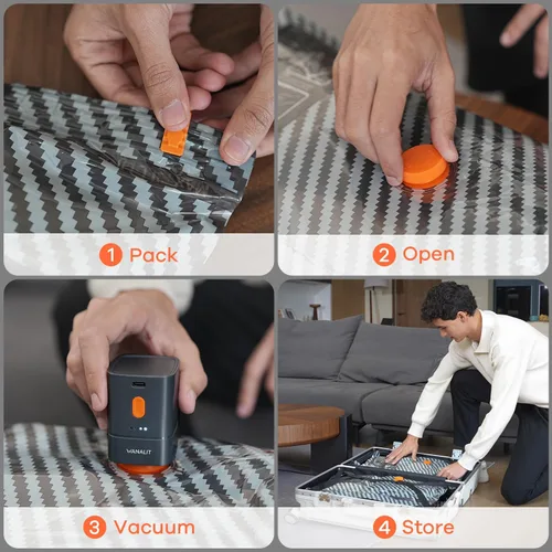 Miniatura 8 de WANALIT Bolsas de almacenamiento al vacío de viaje con bomba eléctrica recargable, bolsas de compresión de ahorro de espacio, bolsa de sellado al