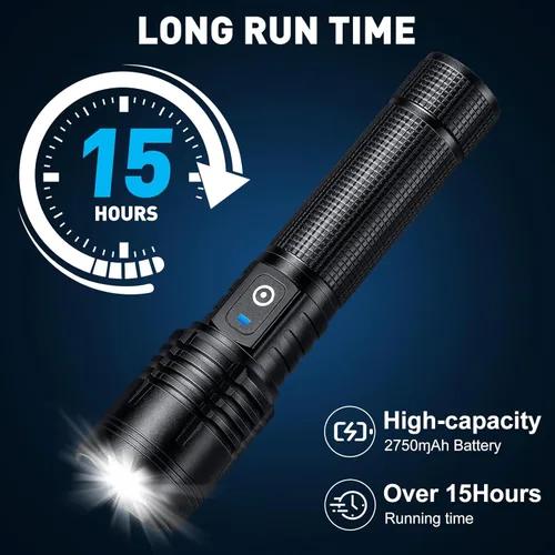 Miniatura 4 de Linterna LED recargable de alto lúmenes – 99,000 lm luz de flash súper brillante con 5 modos, potente Lintera para el hogar, campamento