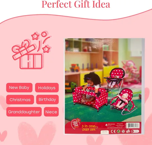 Miniatura 5 de Juego de accesorios para muñecas de bebé, cuna para muñecas 3-1, silla alta y asiento de gorila. Accesorios de muñeca de 18 pulgadas con cama