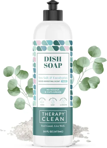 Therapy Clean - Jabón para platos, fragancia 100% natural, líquido para lavar platos a base de plantas (Sal marina y eucalipto (calma y calma), 16