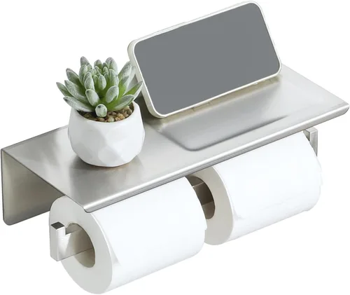 Miniatura 10 de Alise Soporte de Papel Higiénico, Soporte de Paños de Baño con Estante, Dispensador de Almacenamiento de Rollo de Papel Higiénico Doble de Acero