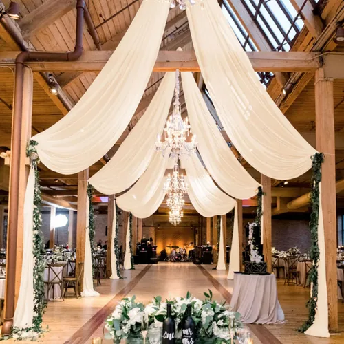 Miniatura 16 de MODFUNS Cortinas de boda para decoración de techo, cortinas de arco de boda azul bebé, 5 x 20 pies, 2 paneles de gasa transparente, cortina de tul