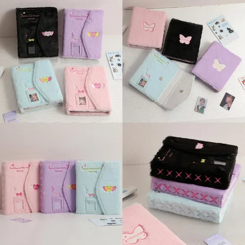 Miniatura 7 de Carpeta A5 Kpop - Álbum de fotos de felpa con 20 fundas interiores de 3 pulgadas para álbum de fotos en hojas sueltas, rellenable, 6 anillos, Negro