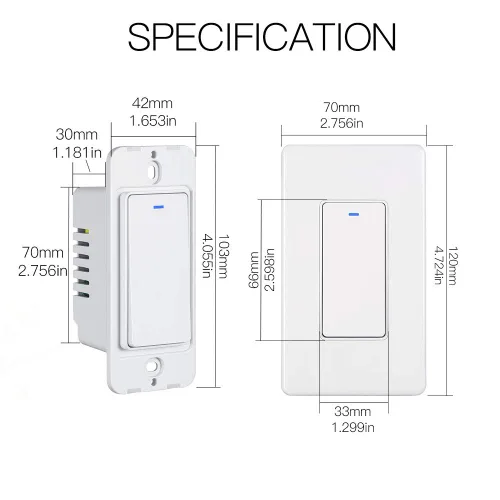 Miniatura 7 de MoesGo - Interruptor de luz inteligente con botón de pared, multicontrol, interruptores de luz WiFi de 2.4 GHz, requiere cable neutro, control