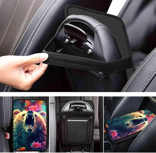 Miniatura 6 de Funda para reposabrazos de automóvil, ajuste universal para la mayoría de automóviles, SUV, camiones, sedán, patrón fresco, plegable, cómoda, Oso