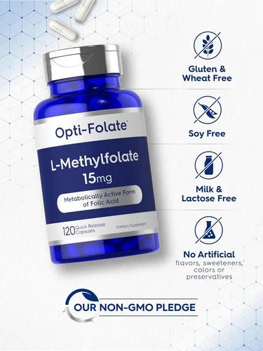 Miniatura 5 de Carlyle L Metilfolato 15mg 120 cápsulas Tamaño de valor Potencia máxima Optimizado y activado Sin OMG, sin gluten Folato de metilo