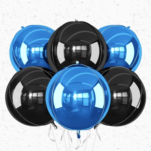 Miniatura 26 de 6 globos redondos negros de aluminio, globos redondos gigantes 4D, globo negro metálico de 22 pulgadas para Año Nuevo, cumpleaños, boda, graduación