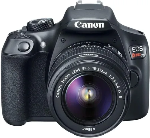 Canon EOS Rebel T6 cámara SLR digital con lente EF-S de 18-55mm f/3.5-5.6 IS II, Wi-Fi incorporado y comunicación de campo cercano - Negro