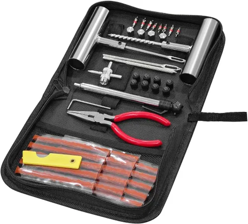 Mandark Kit de 45 piezas de reparación de neumáticos de automóvil, herramientas resistentes de reparación con tapones para neumáticos para reparar