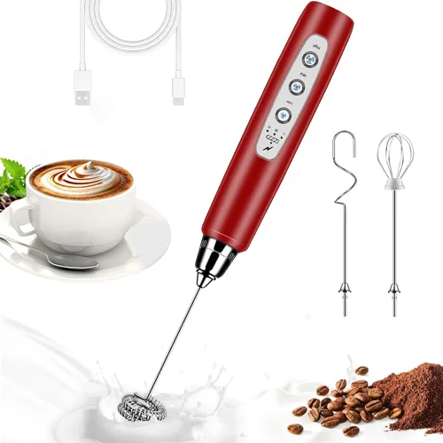 Miniatura 22 de BSRGMS Espumador de leche de mano para café, batidor eléctrico de 3 velocidades ajustables, mezclador de bebidas con 3 batidores de acero