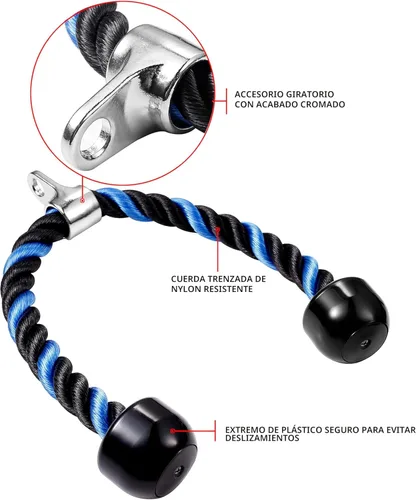 Miniatura 2 de Cable de tracción de cuerda de tríceps de lujo, 27 y 36 pulgadas de longitud, fácil de agarrar y antideslizante, accesorio de cable para ejercicio