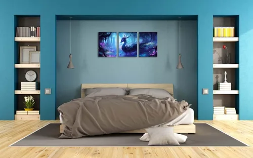 Miniatura 5 de Arte de pared de dragón psicodélico, pintura al óleo de dragón espíritu azul sobre lienzo, arte de pared para decoración moderna del hogar con arte