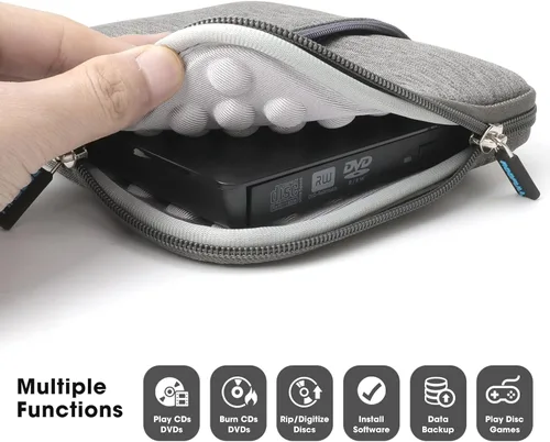 Miniatura 7 de ROOFULL Unidad externa de CD DVD USB 3.0 y USB-C con estuche de transporte, portátil USB ROM +/-RW unidad de disco óptico reproductor quemador