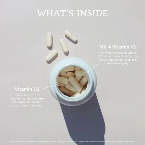 Miniatura 3 de VTC VitaTradingCo. Vitamina D3 + K2 Formas bioactivas de alta potencia 1000iu D3 + 45mcg MK-4 K2 Aumenta la absorción de calcio Soporte