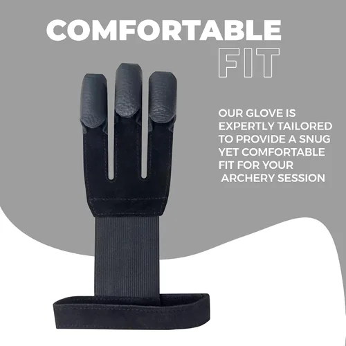 Miniatura 4 de Hunt & Seek Guante de tiro con arco - Guantes de caza de cuero de gamuza para arco recurvo y compuesto - Protector de tres dedos unisex Negro