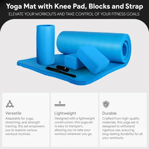 Miniatura 2 de BalanceFrom Esterilla de yoga multiusos de 1 pulgada extra gruesa de alta densidad antidesgarro con correa de transporte, bloques de yoga opcionales