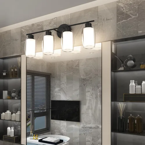 Miniatura 12 de Aipsun Lámpara de baño con 4 luces, luces cromadas arriba y abajo, modernas luces de bahthroom con vidrio transparente y vidrio esmerilado, luces