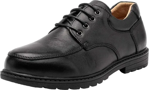 AHANNIE - Zapatos de vestir clásicos de piel para niños con cordones negros para niños (niño pequeñoniño grande)