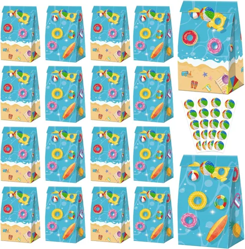 Miniatura 16 de XJLANTTE Bolsas de regalo de fiesta de neón brillante, 20 bolsas de regalo de neón con calcomanías, bolsa de papel de color fluorescente