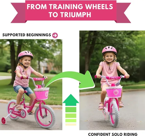 Miniatura 5 de Bicystar - Bicicleta para niñas de 12, 14, 16 pulgadas para bebés de 2 a 5 años, bicicleta infantil princesa con ruedas de entrenamiento, cuadro