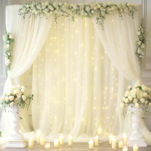 Miniatura 11 de Cortina de telón de fondo de tul azul bebé de 10 x 8 pies con cadena de luces para fiestas, cortinas de fondo transparentes para bodas, baby shower